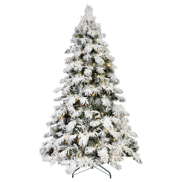 6ft Flocked LED Christmas Tree with Hinged Base - Indoor Decor
