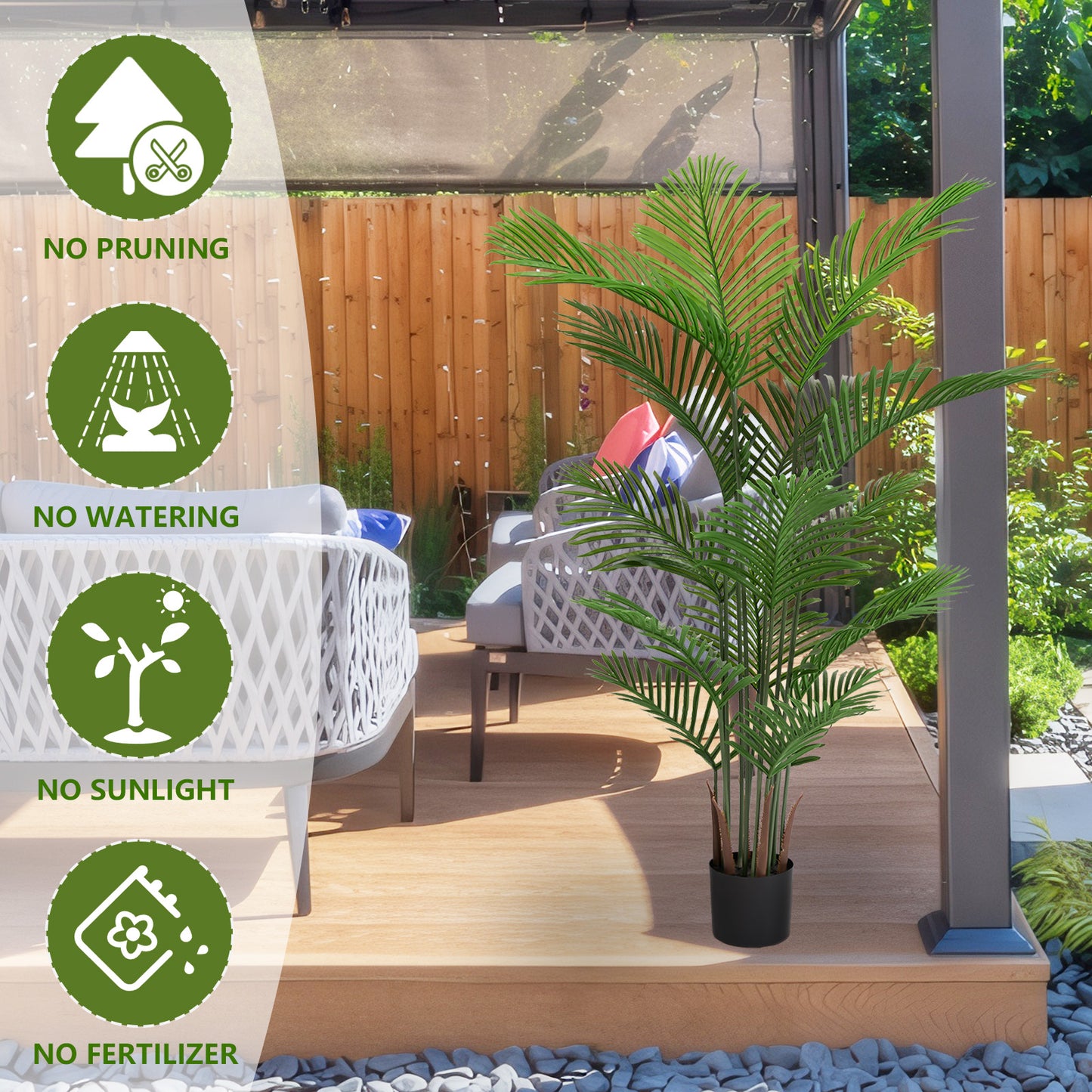 Artificial Areca Palm Tree - 5.2ft Faux Tropical Plant in Pot