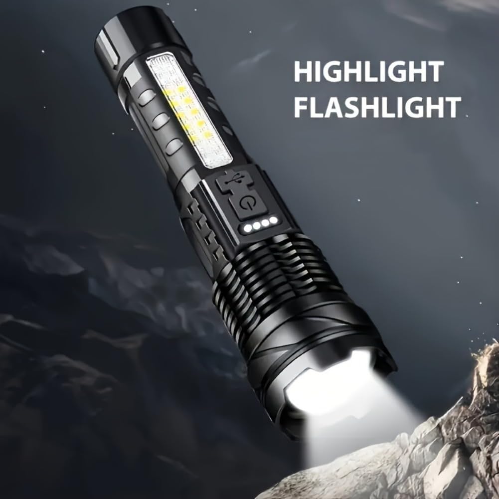 Rechargeable LED Flood Light Torch - Focus Adjustable, Water Resistant Handheld Flashlight for Camping, Hunting, Fishing, Outdoors