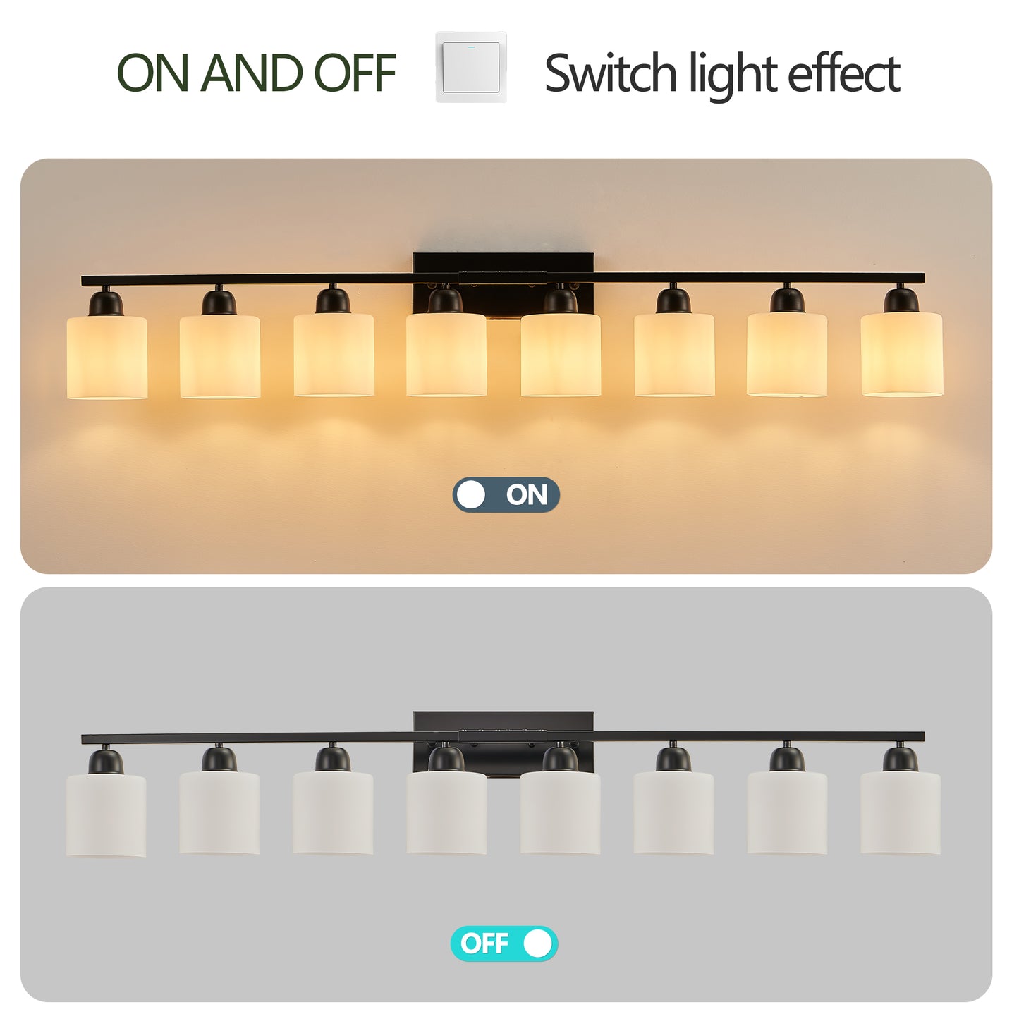 Modern 8-Light Bathroom Vanity Light Fixture - Matte Black