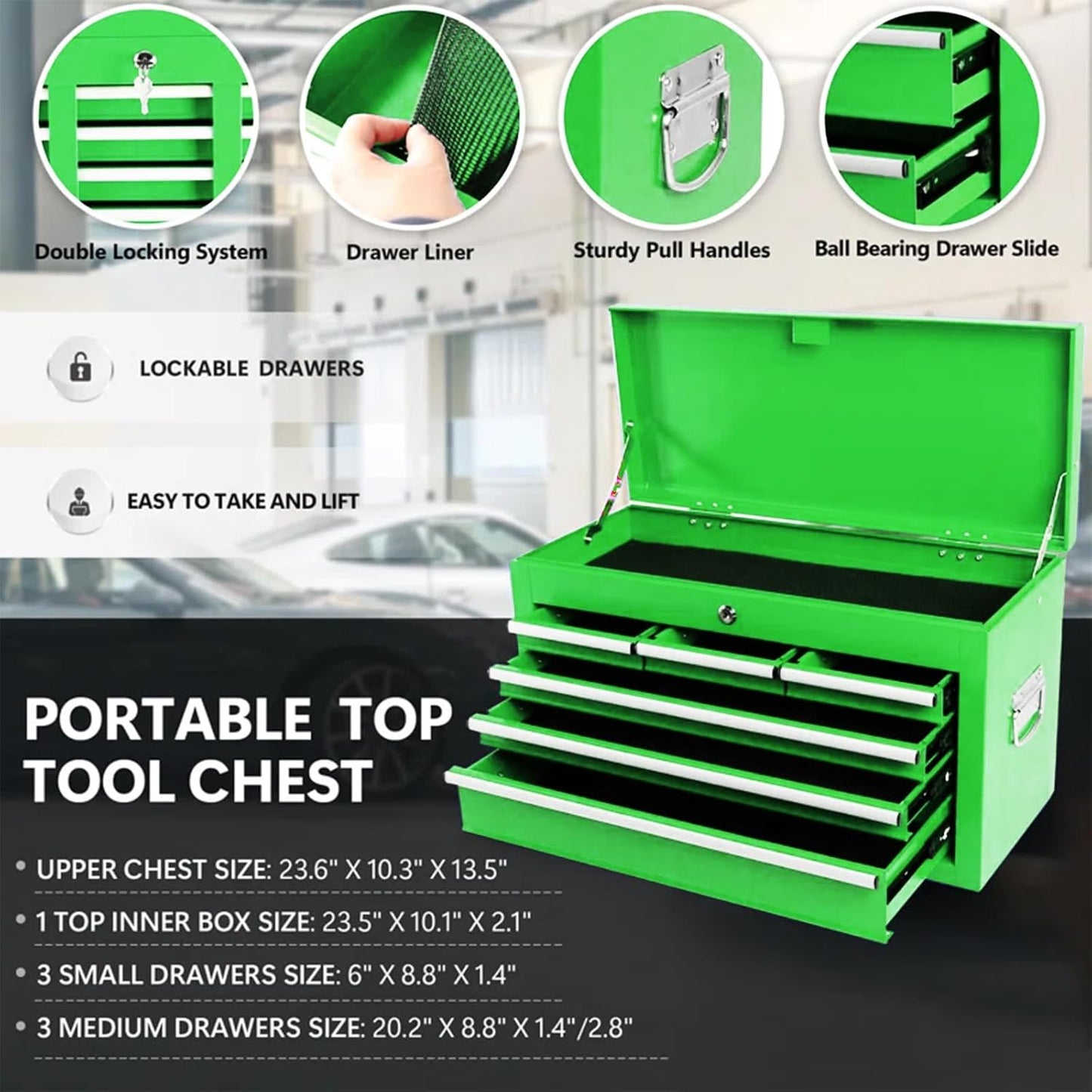 8-Drawer Rolling Tool Chest with Lockable Cabinets and Wheels - Garage Storage