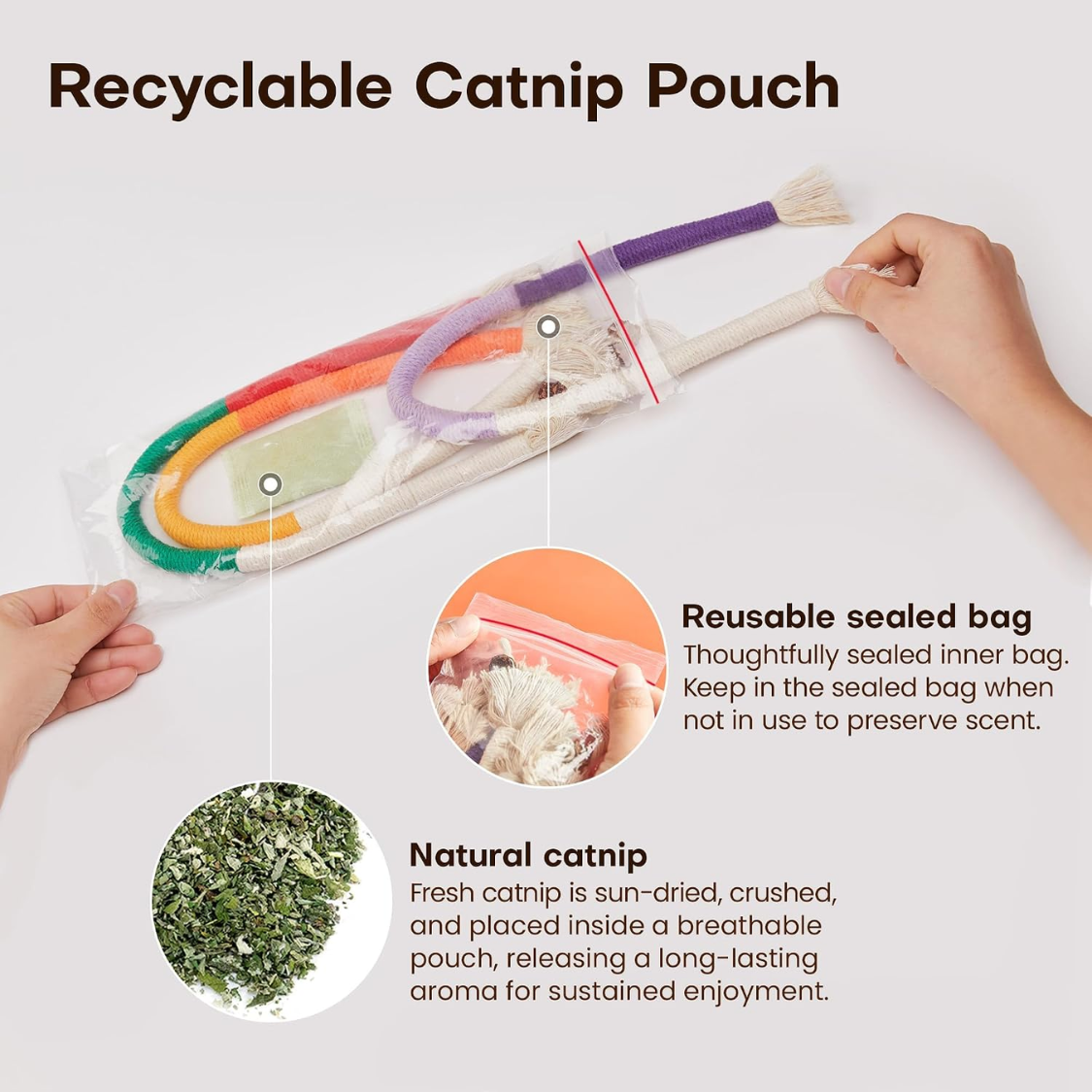 Multicolor Cat Chew Ropes with Refillable Natural Catnip - Teething & Dental Care Toys