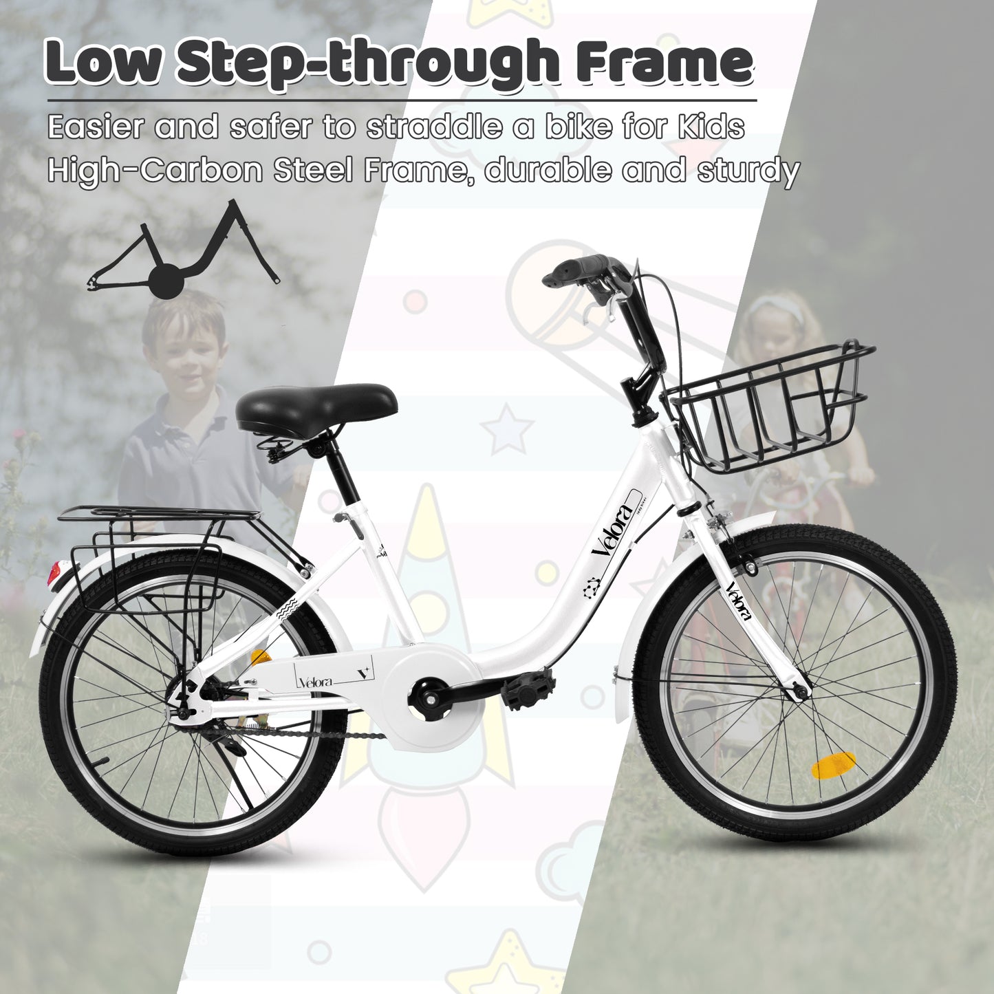 20 Inch Kids Bike for Boys & Girls - White, Lightweight Steel Frame