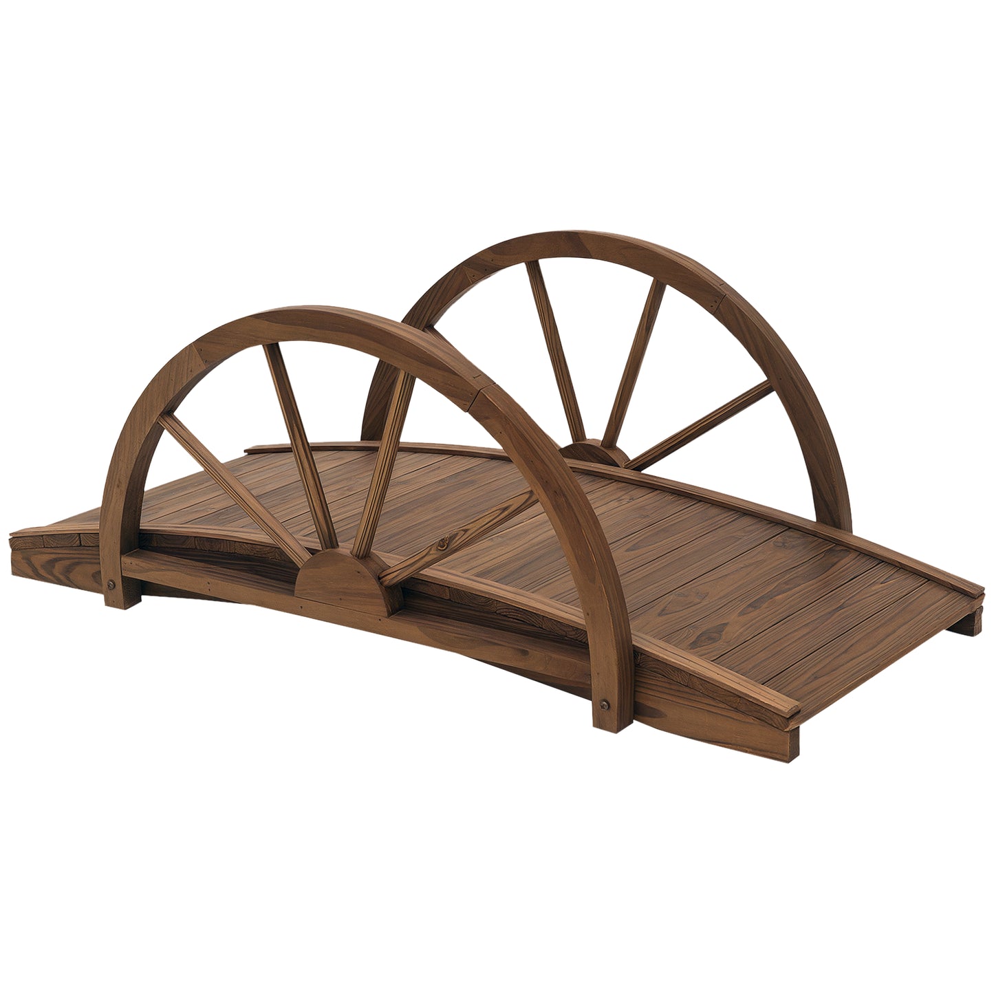 3.3ft Wooden Garden Footbridge with Half-Wheel Railings - Solid Fir Construction