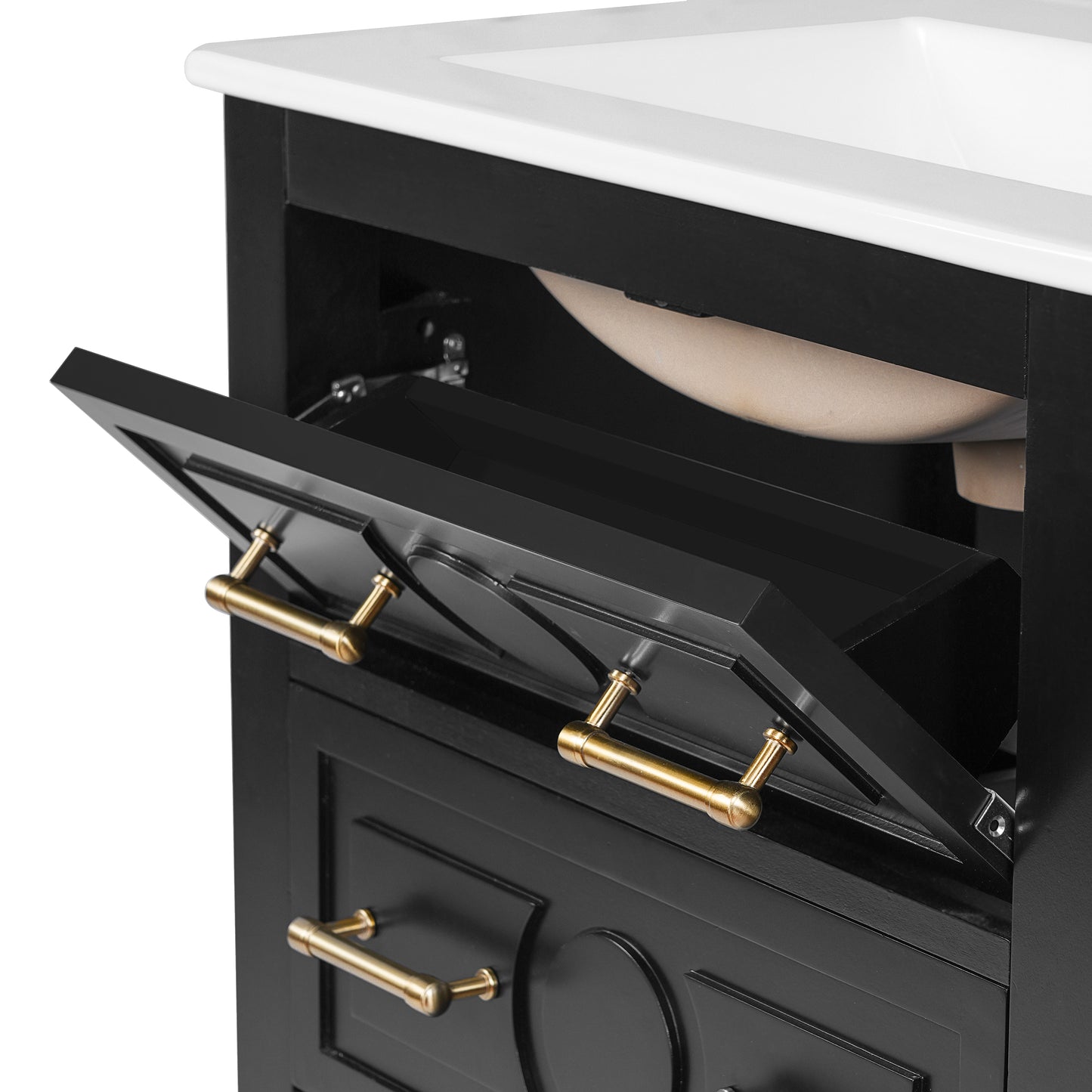 24'' Bathroom Vanity with Ceramic Sink - Black, 3 Drawers