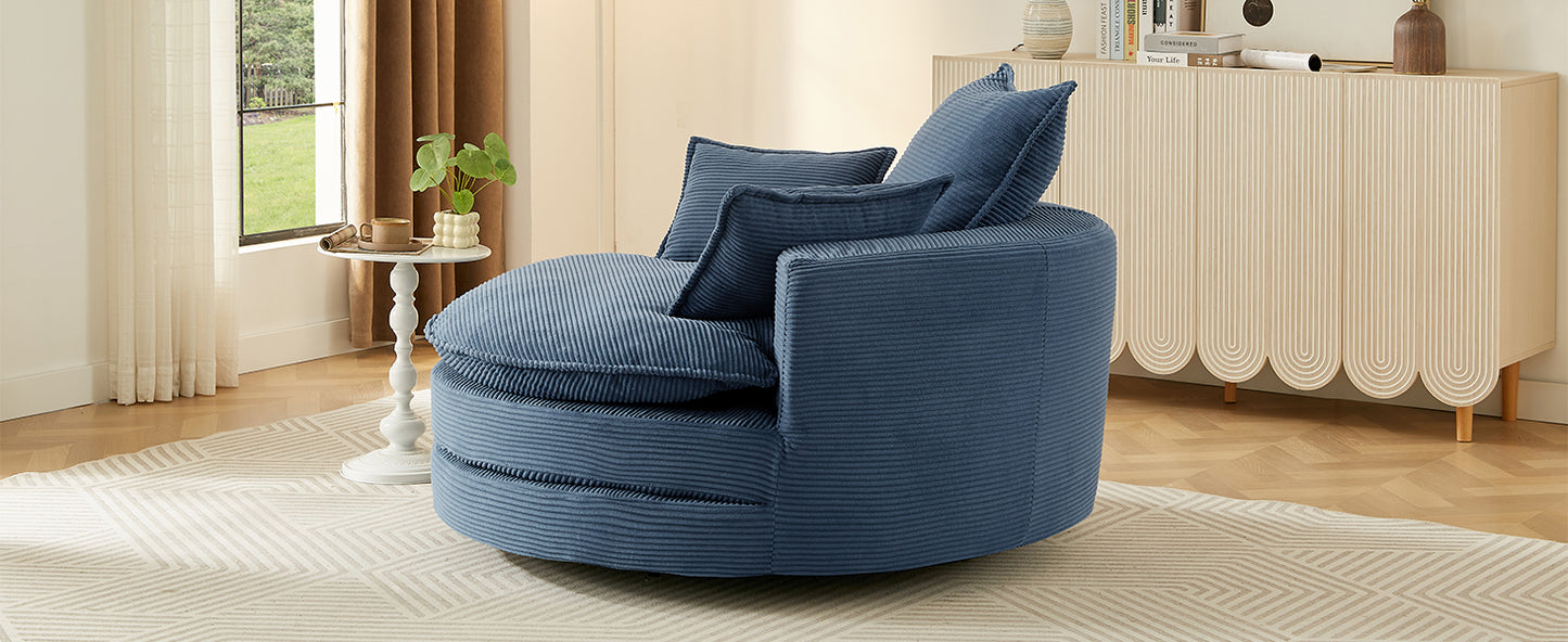 360° Swivel Accent Chair with Dual-Layer Cushion - Blue