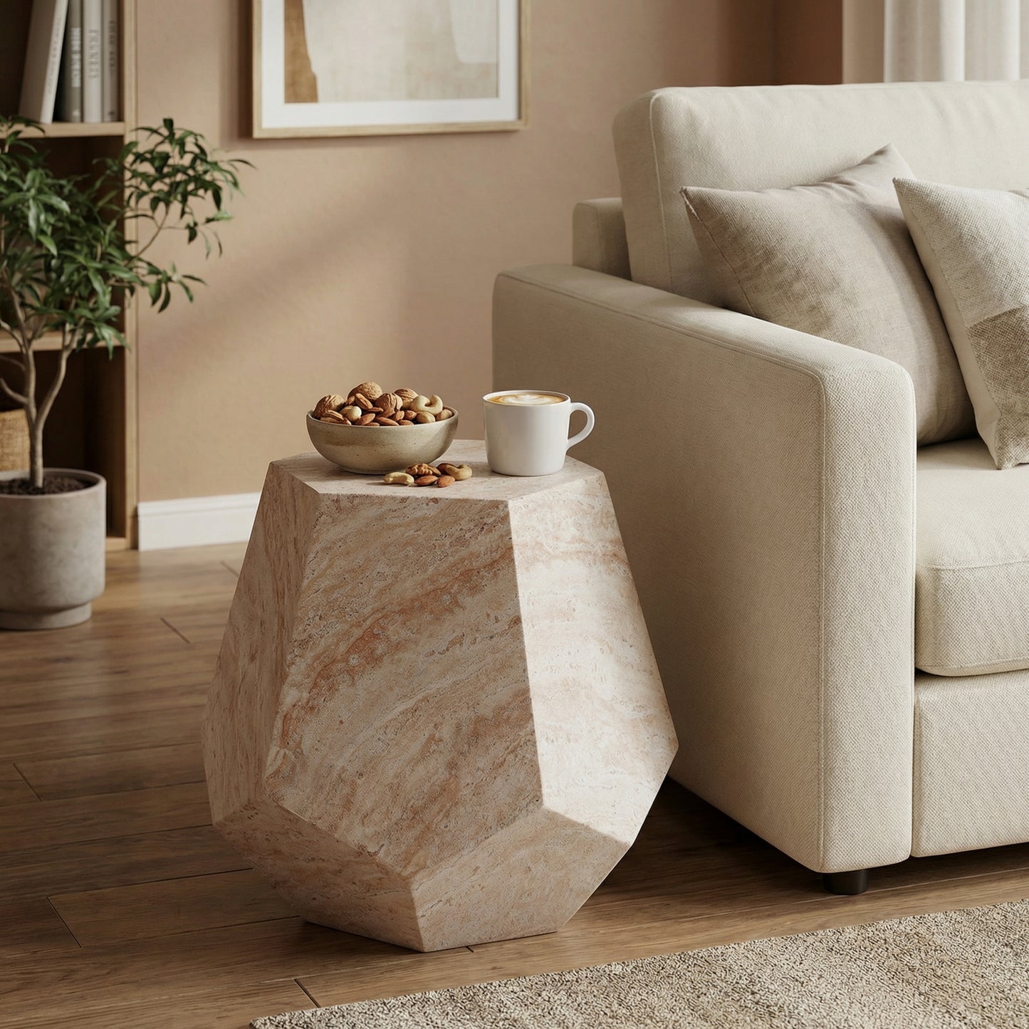 Lightweight Concrete Hexagonal Accent Table - Beige