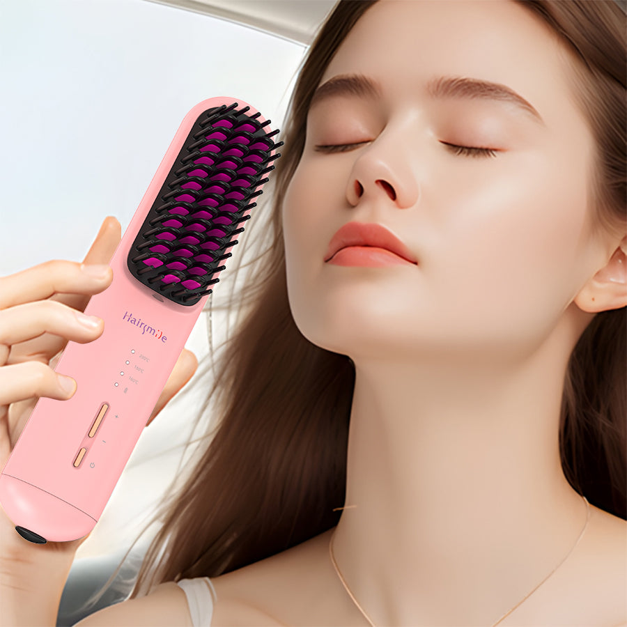 Portable Cordless Hair Straightener Brush - USB Rechargeable Ionic Comb