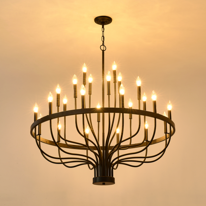 24-Light Black Industrial Chandelier - Modern Farmhouse Pendant Light for Dining & Living Rooms