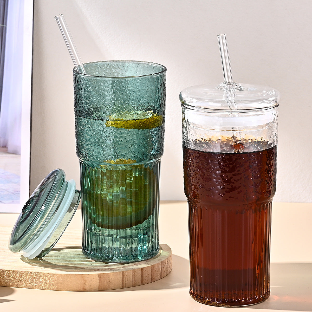 Pink Glass Straw Cups - 20 Oz Heat-Resistant Drinkware (2-Pack)