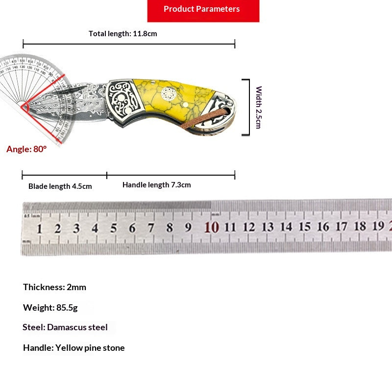 Mini Folding Knife with Damascus Steel Blade and Ox Bone Handle