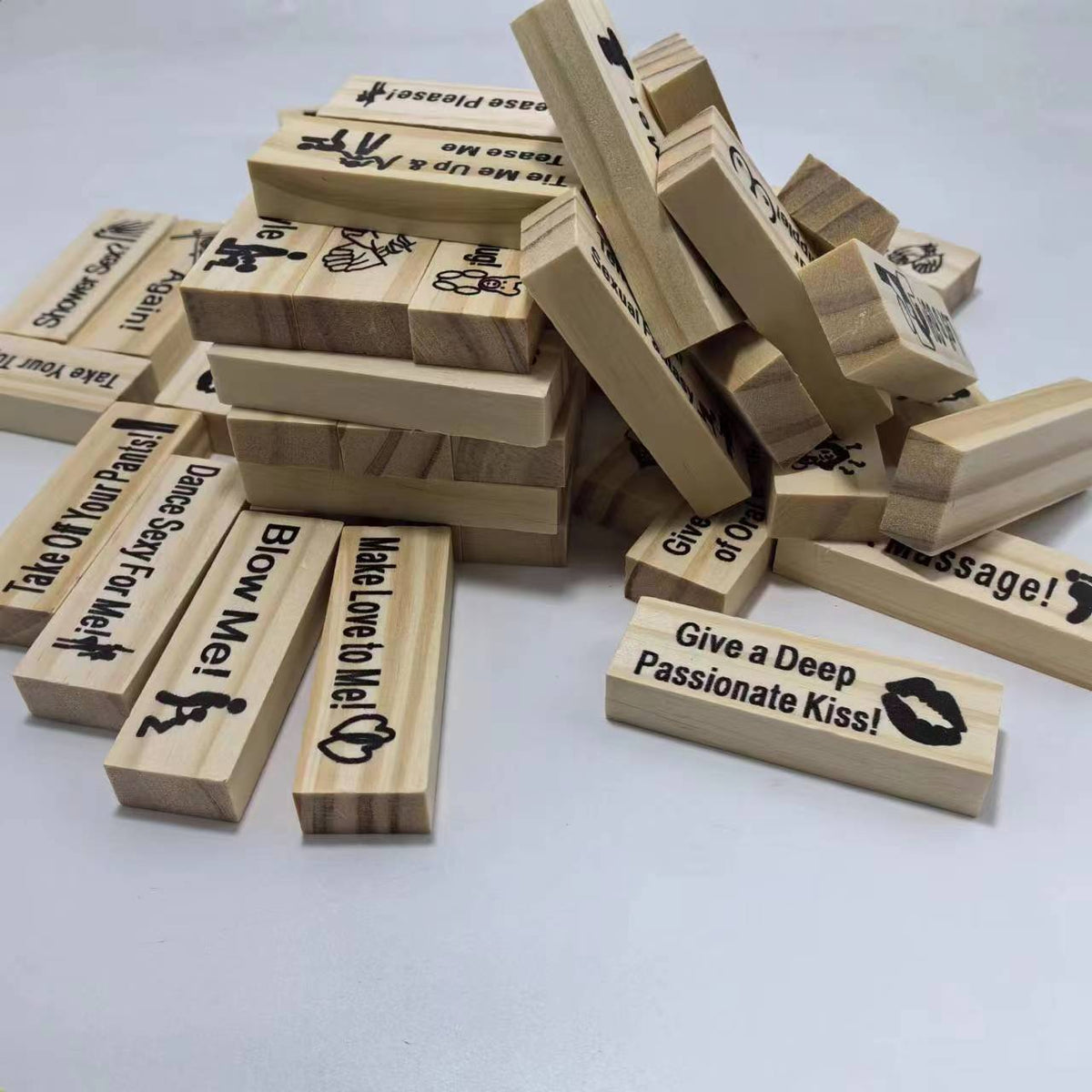 Wooden Block Tower Game for Couples - Intimate Jenga Stacking Game with 48 Blocks