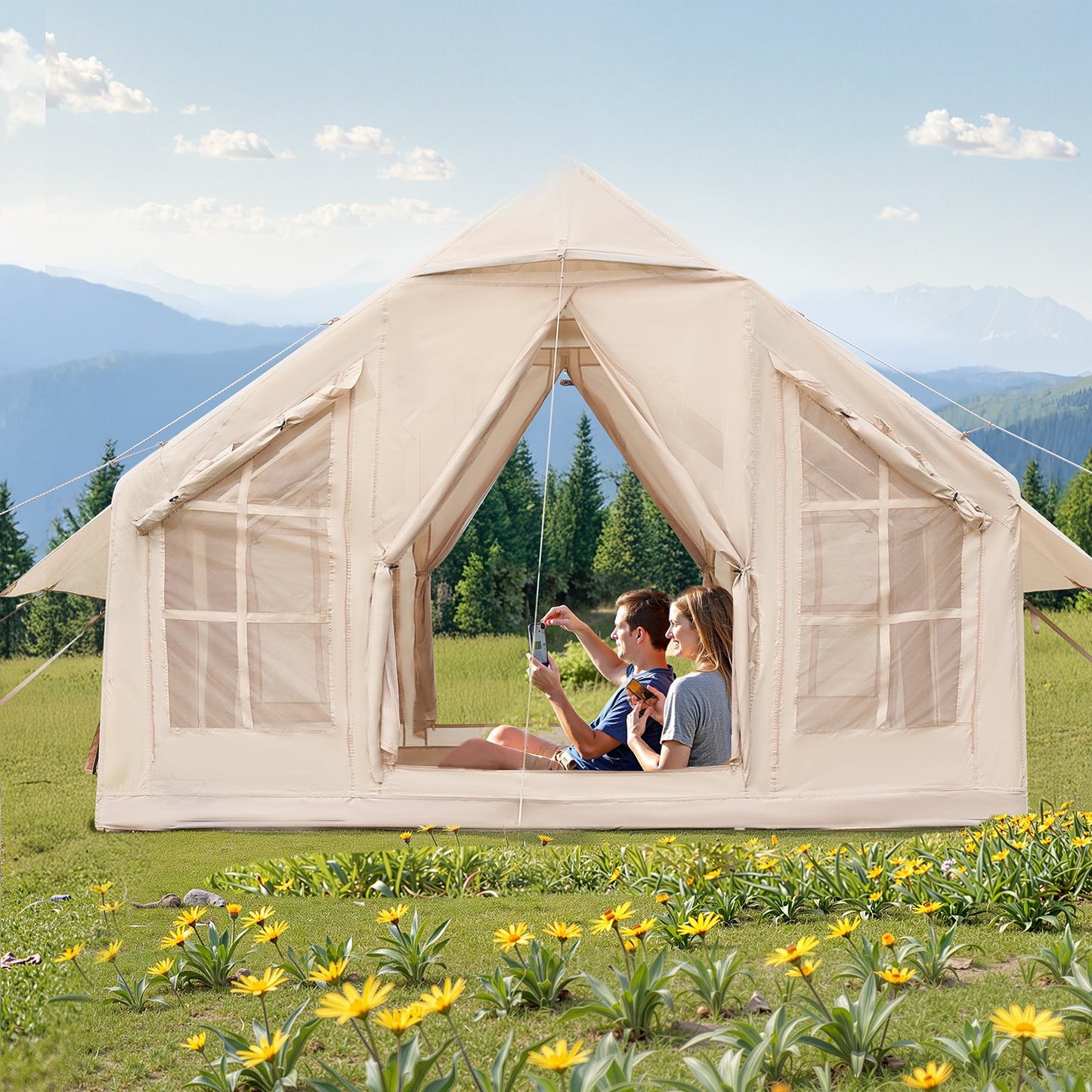 Inflatable Camping Tent for 4-6 Persons with Pump, Waterproof & Easy Setup