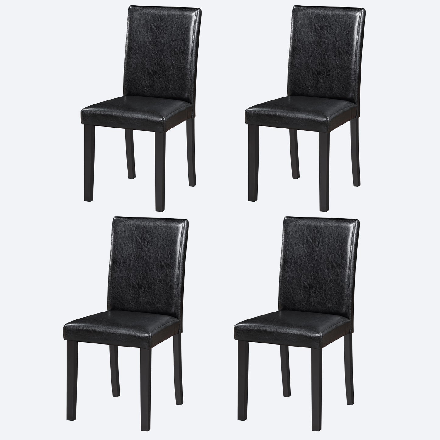 Black Padded Dining Chairs Set for 4 - Solid Rubber Wood