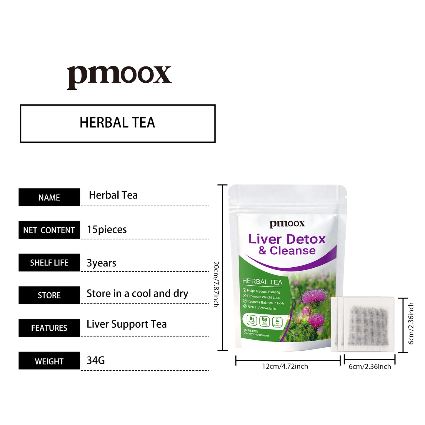 Herbal Functional Tea - Natural Detox & Wellness Tea, 15 Pouches