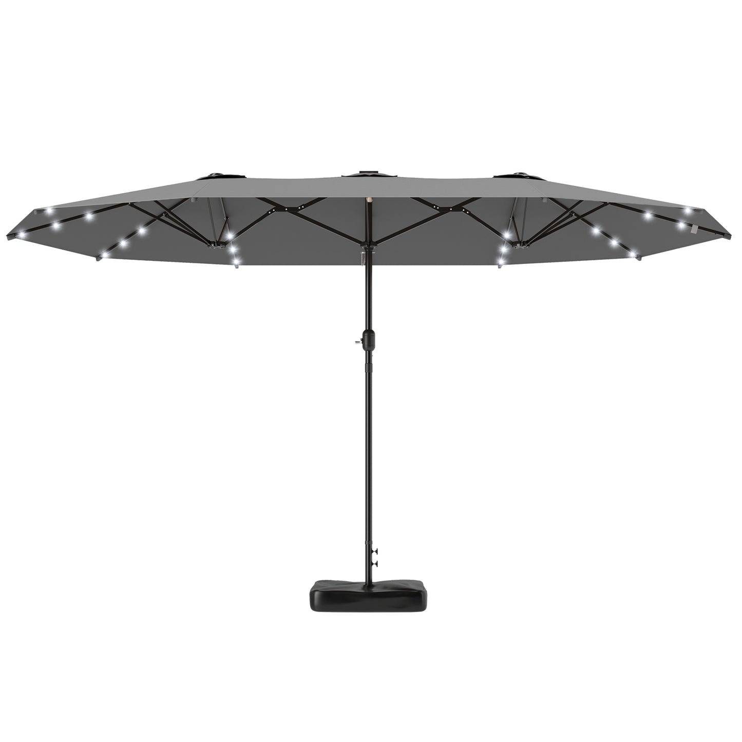 Double-Sided 14.4ft Garden Parasol with Solar LED Lights - Gray