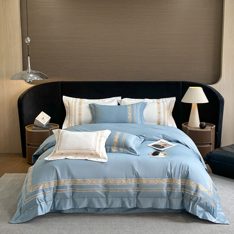 Cotton Four-Piece Mattress Cover Bedding Set with Embroidery