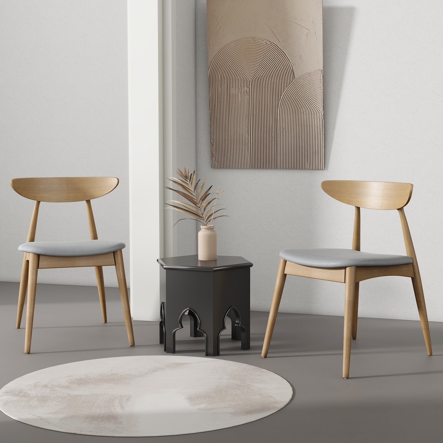 Set of 2 Ergonomic Retro Dining Chairs - Natural Beige