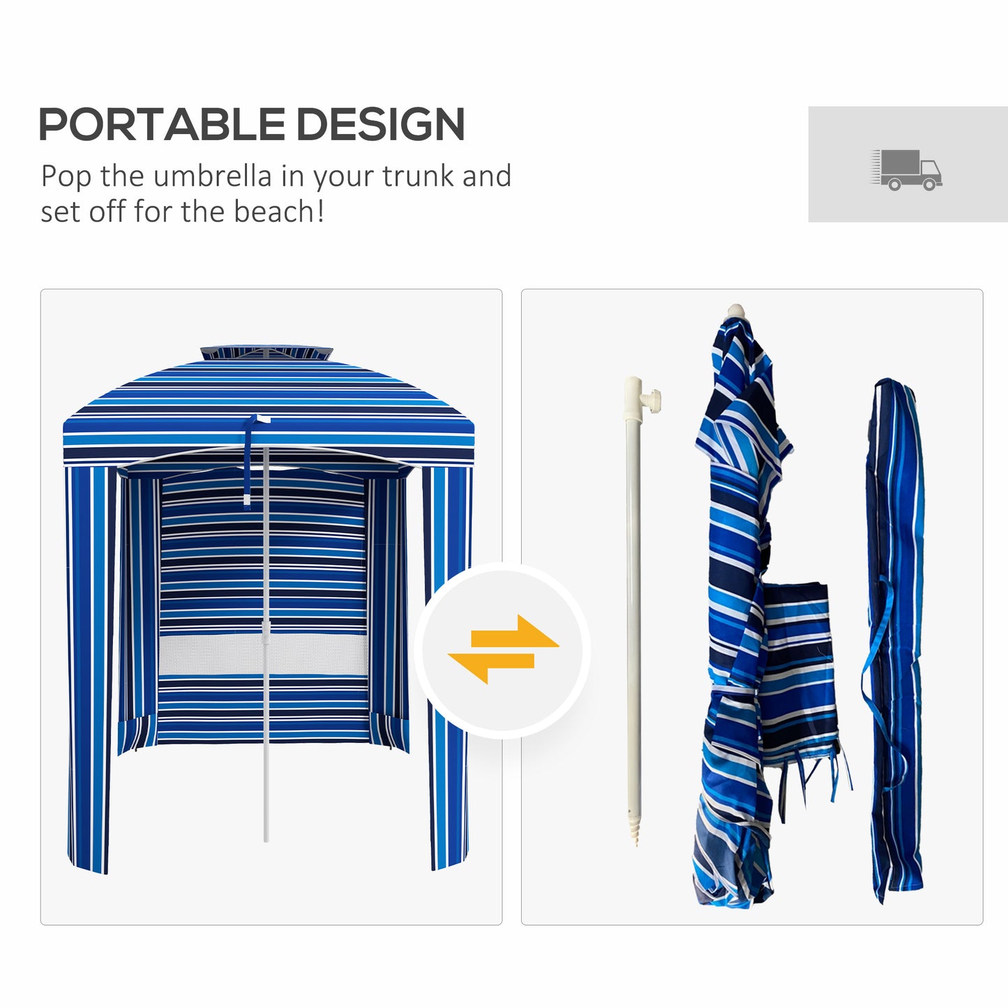 Portable Beach Umbrella with Cabana Canopy - Blue Stripe