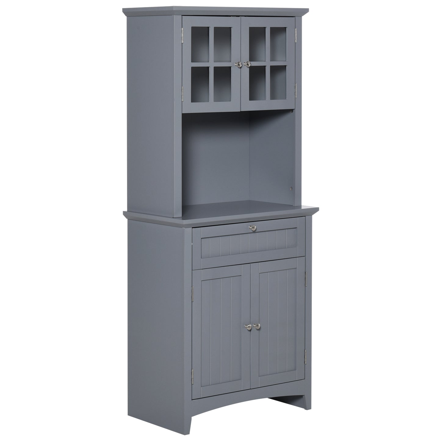 Elegant Kitchen Pantry Storage Cabinet with Hutch - Gray