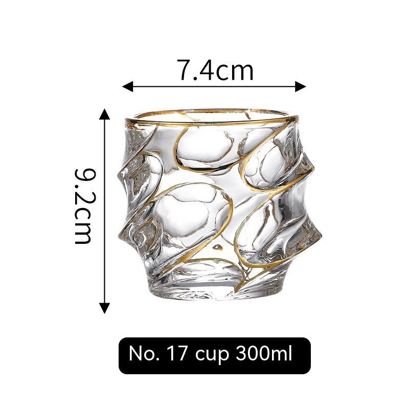 Gold Line Wine Glass Set - Whiskey & Cocktail Drinking Cups for Home Bar