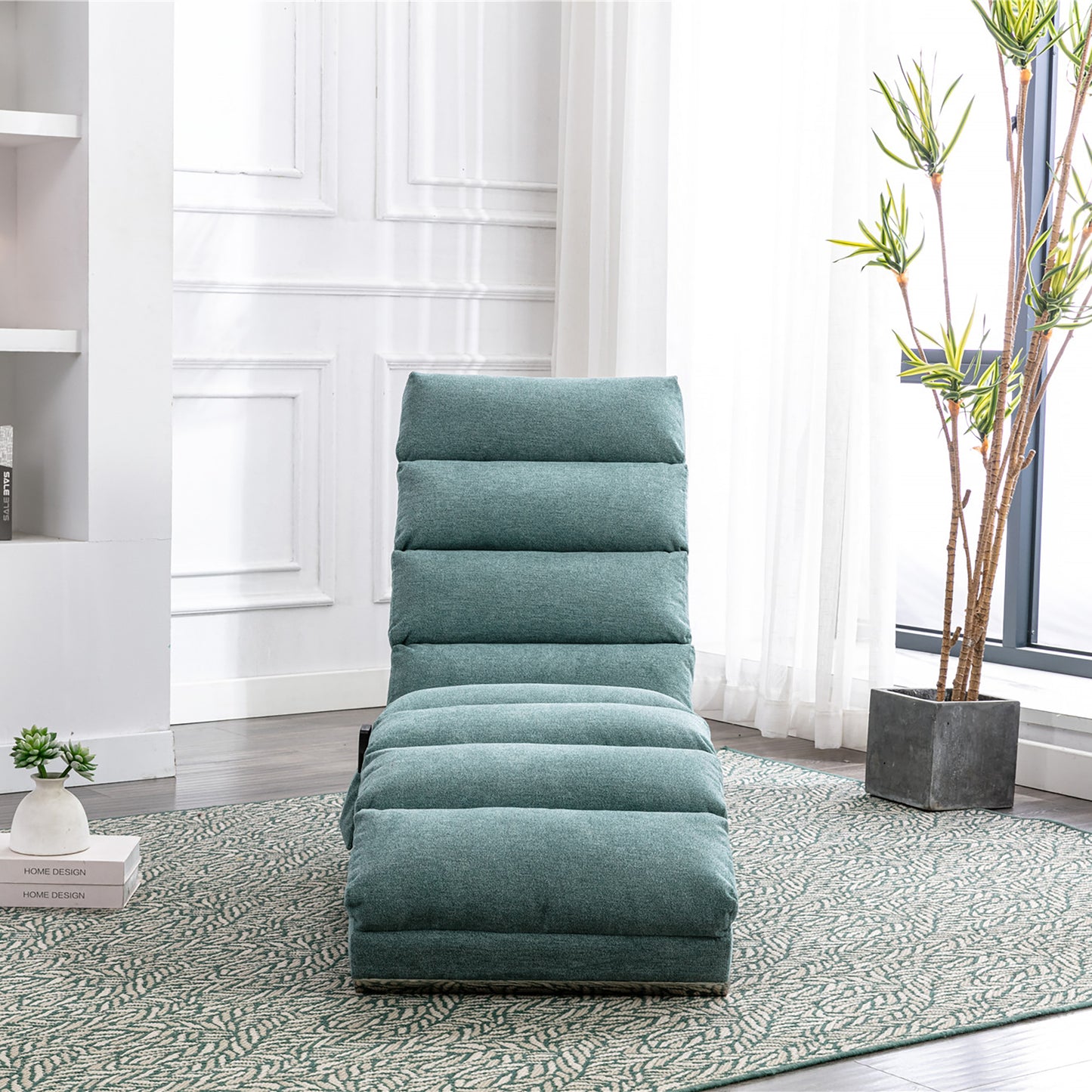 Luxury Teal Upholstered Chaise Lounge Chair with Vibration