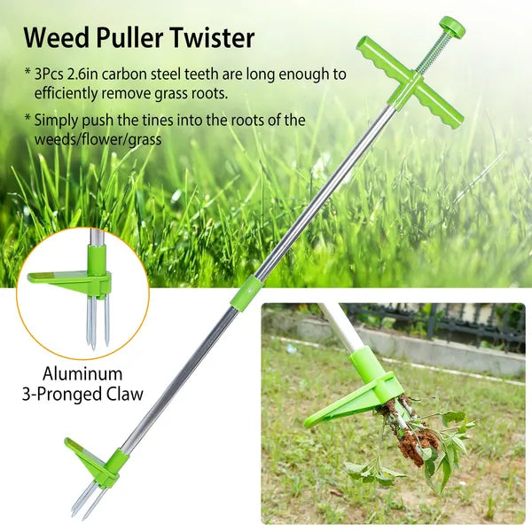 Stand-Up Weeding Tool with 3 Claws and Foot Pedal - Long Aluminum Handle for Root Removal