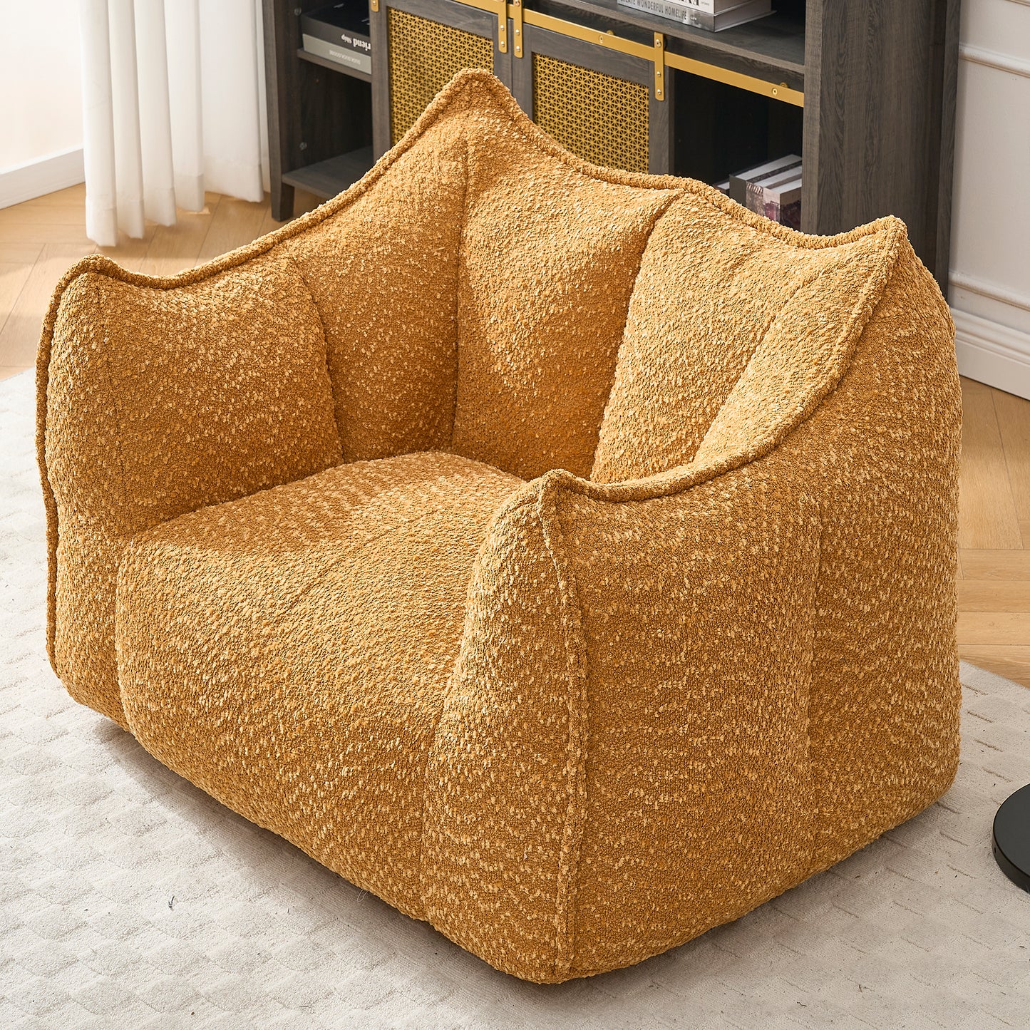 Yellow Chenille Bean Bag Chair - Comfortable Lazy Sofa for Adults