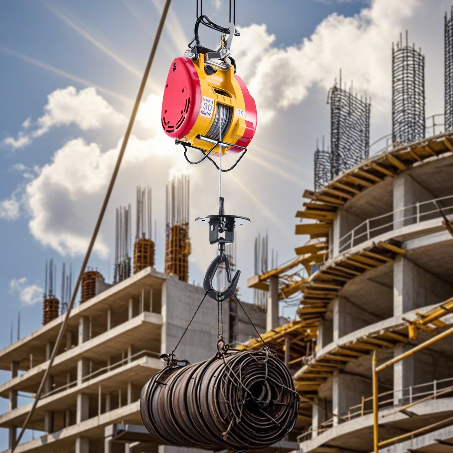 Electric Hoist Winch 1100LBS Wireless Remote Control Heavy Lifting Tool