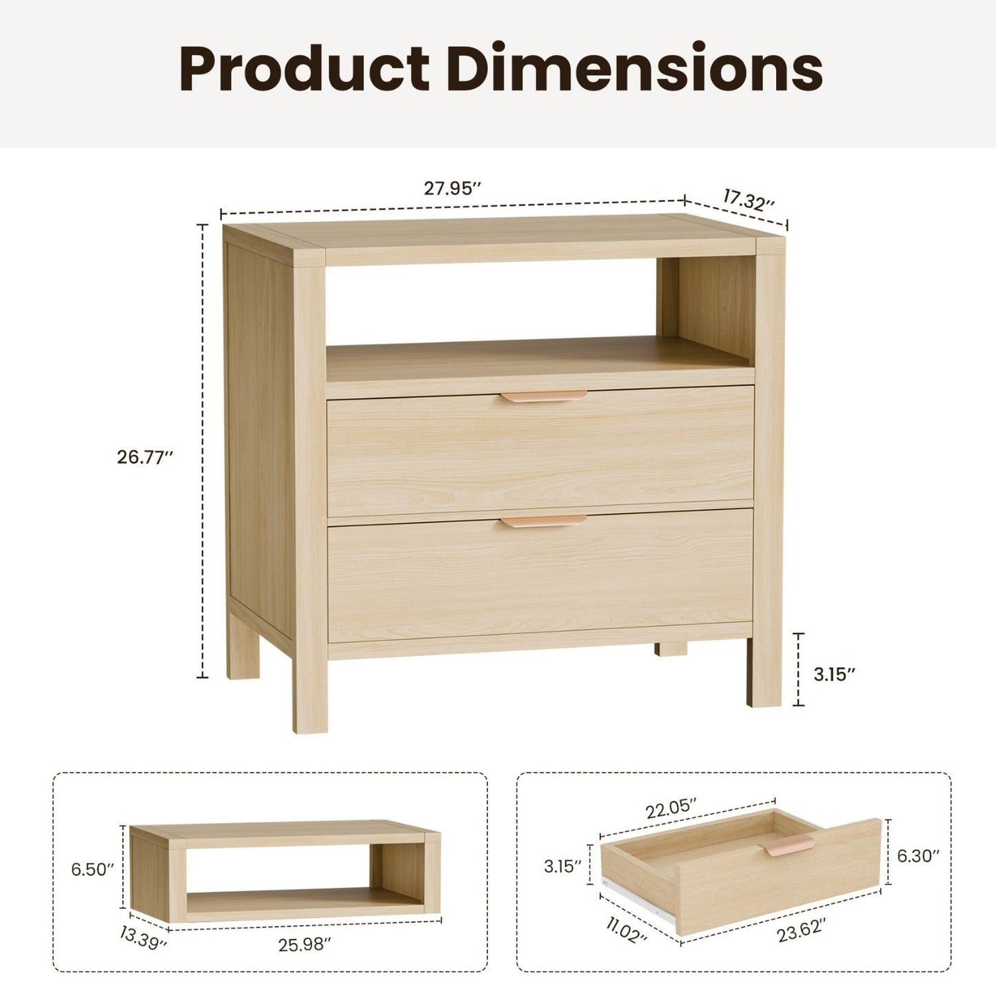 Nightstand with 2 Drawers and Open Shelf - Space-Saving Organizer