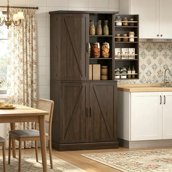 Rustic Barn Style Storage Cabinet With Adjustable Shelves 29.9 Inches