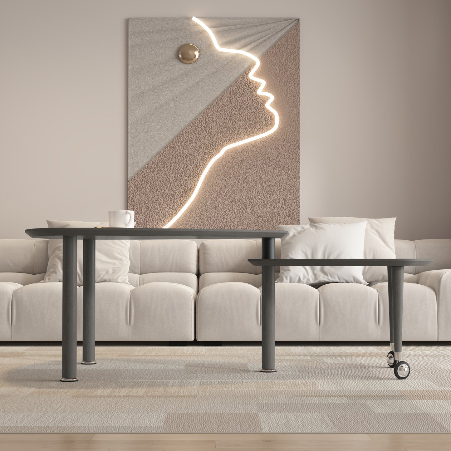360 Degree Rotatable Modern Coffee Table For Living Room, Solid Wood