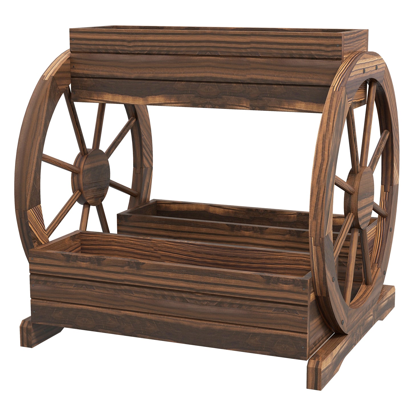 Wooden Wagon Planter Box - 3-Tier Raised Garden Bed for Vegetables Flowers Herbs - 25 x 21 x 24 inches