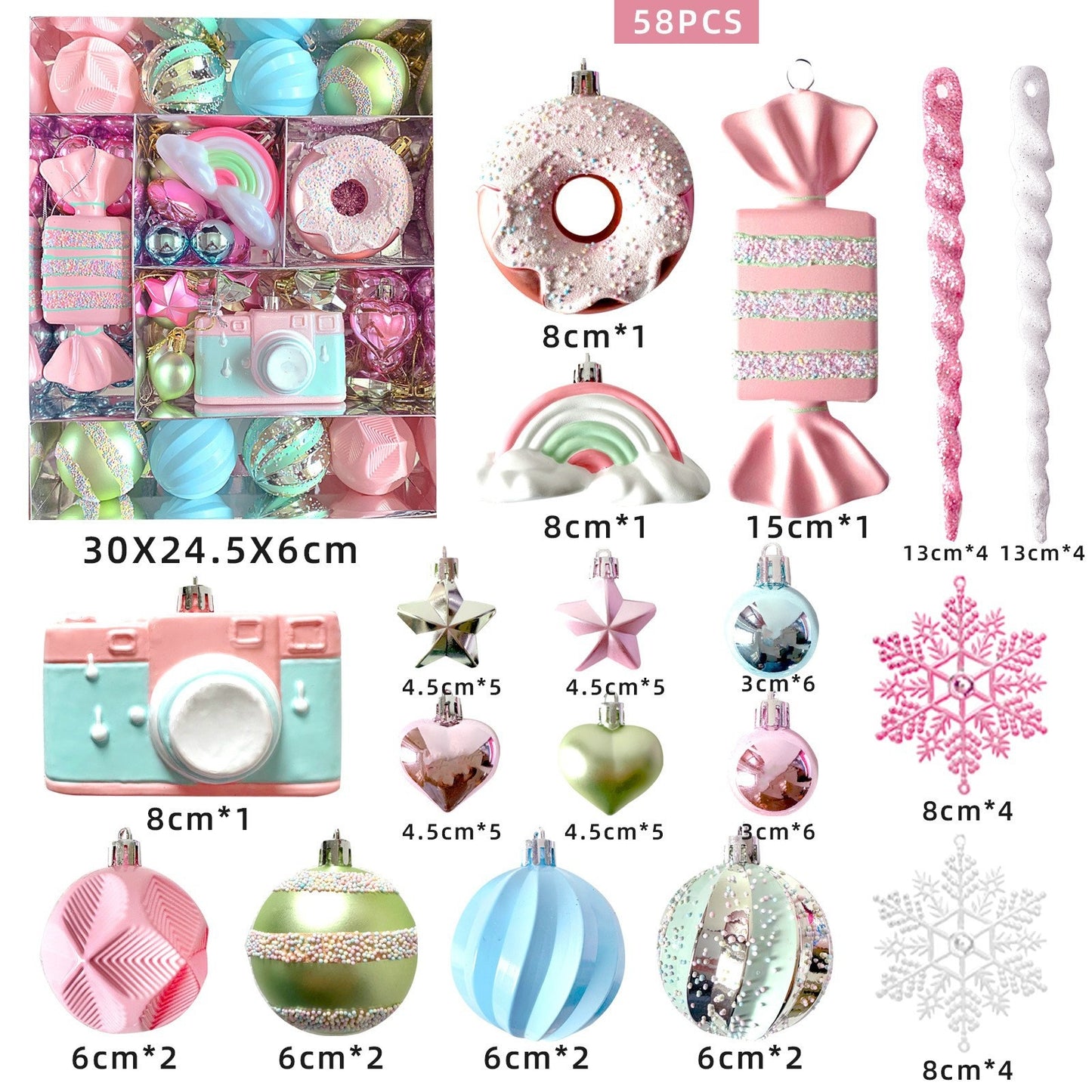 Christmas Candy Tree Decorations Set - Plastic Macaron Pendant Balls, Multiple Sizes & Variants