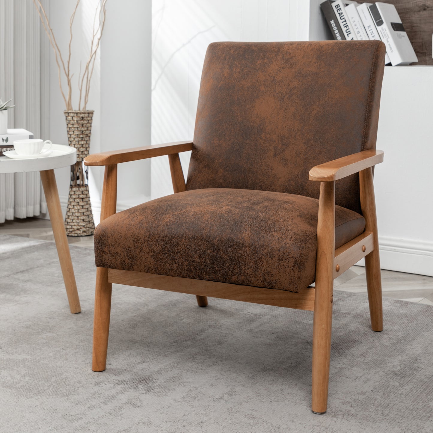 25.38 Wide Classic Mid-Century Modern Arm Chair, Light Brown