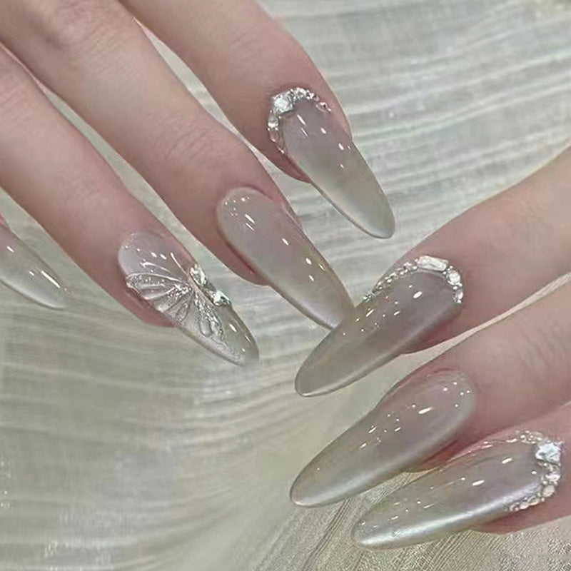 Butterfly Cat's Eye Nail Tips with Glue for Elegant Manicure - 24 Pieces