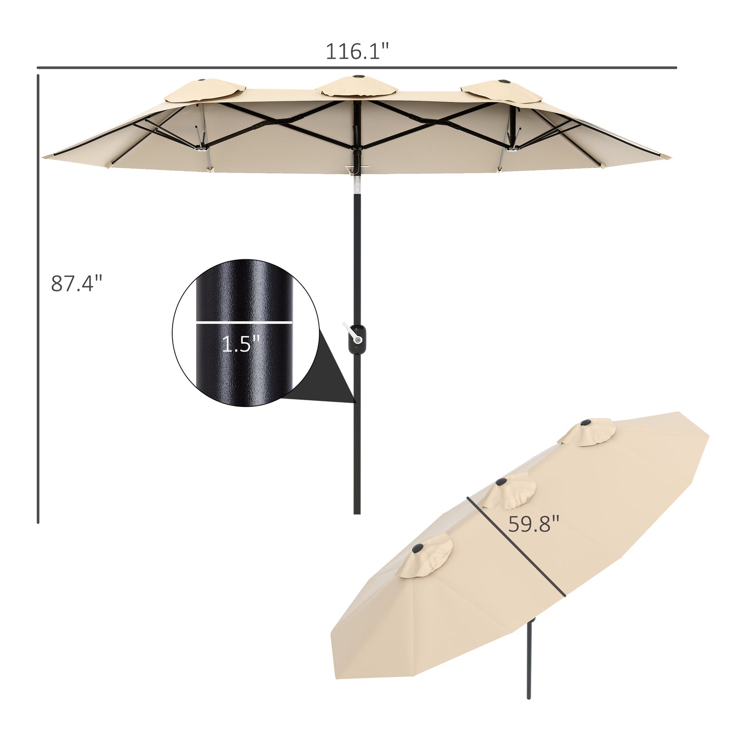 Large Double-Sided Patio Umbrella with Tilt & Crank - Brown