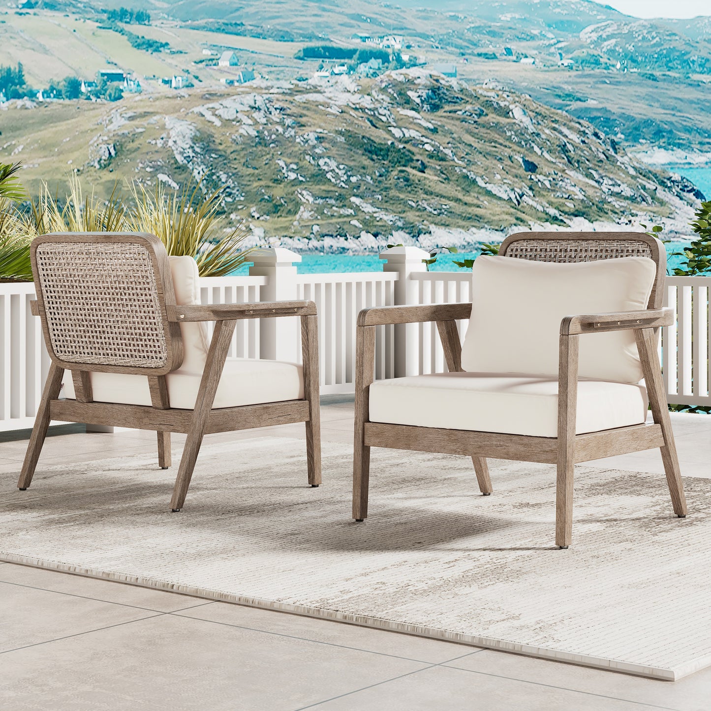 SET OF 2 Outdoor Acacia Wood Patio Club Chair, Furniture,Waterproof