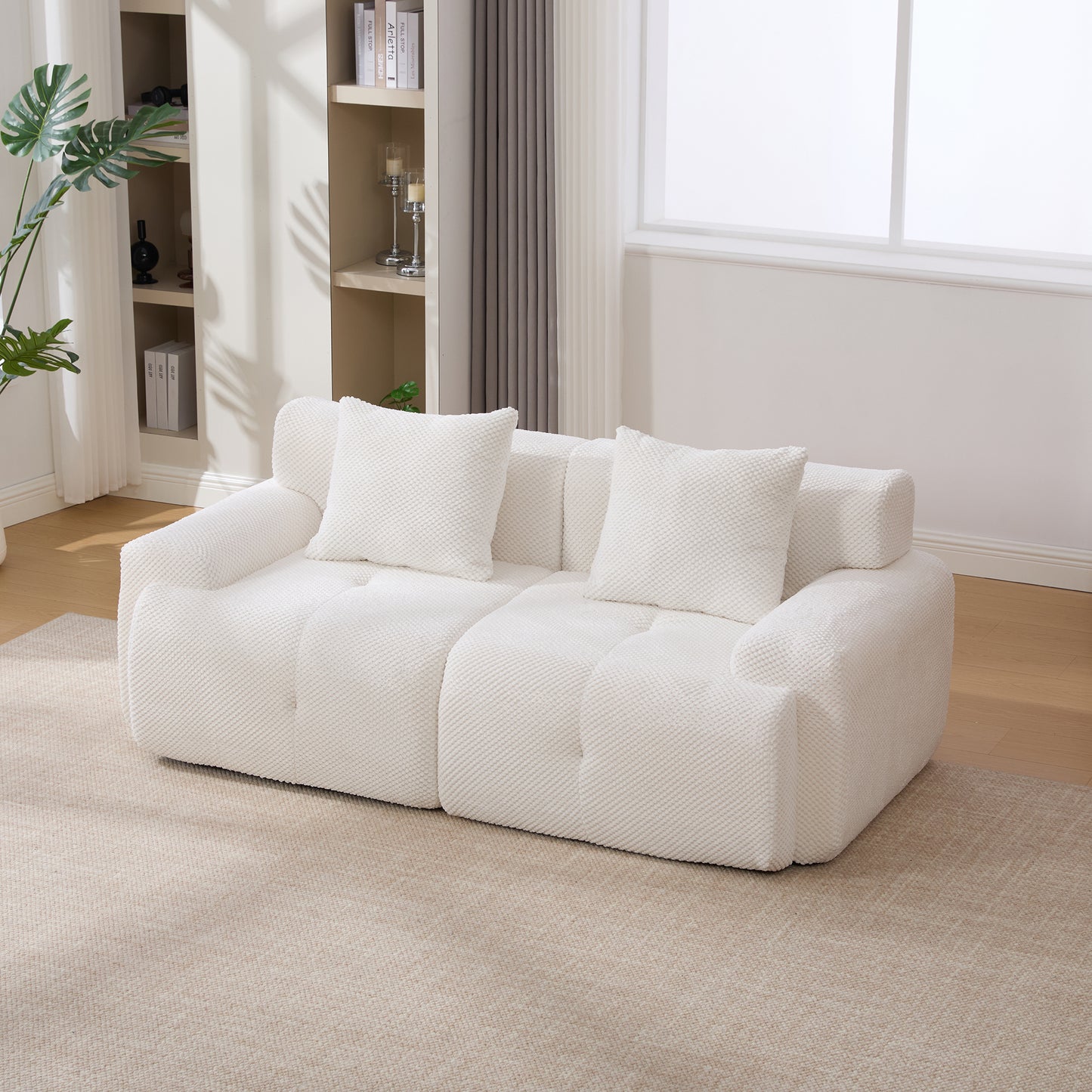73" Modular Sectional Sofa Loveseat - Convertible Ivory Couch with Pillows