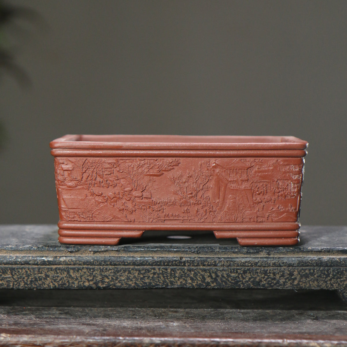 Rotating Rectangular Ceramic Flower Pot Set with Bamboo Basin - Classic Garden Decor