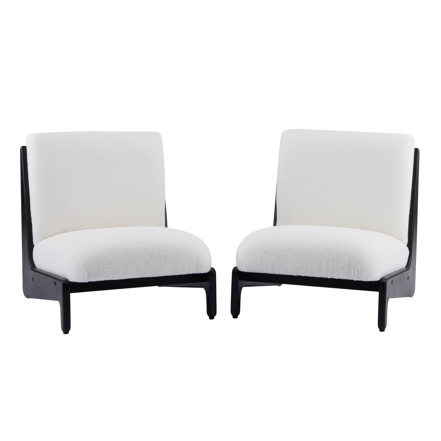 Living Moda Accent Chair White With Black Solid Wood Frame, Set Of 2