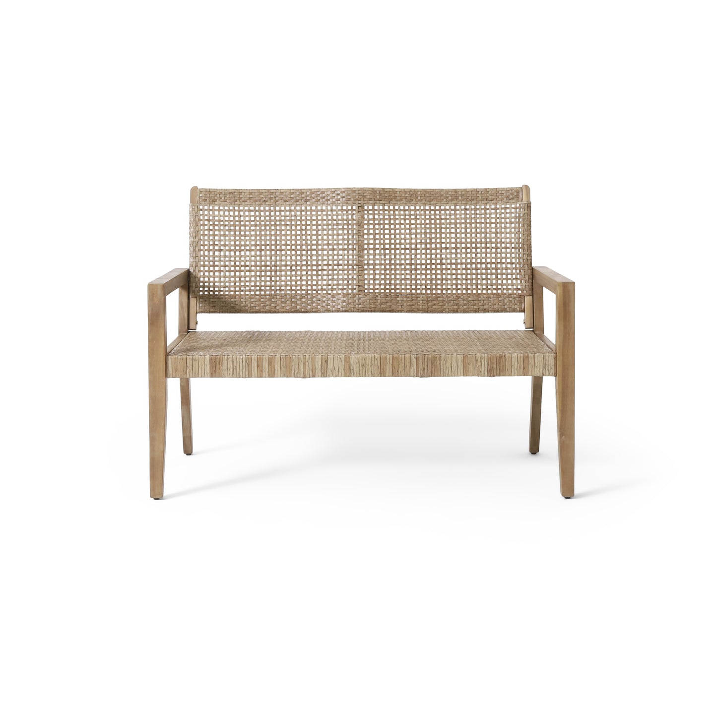 Outdoor Wicker And Acacia Wood Loveseat, Light Multibrown Brown, 34 H