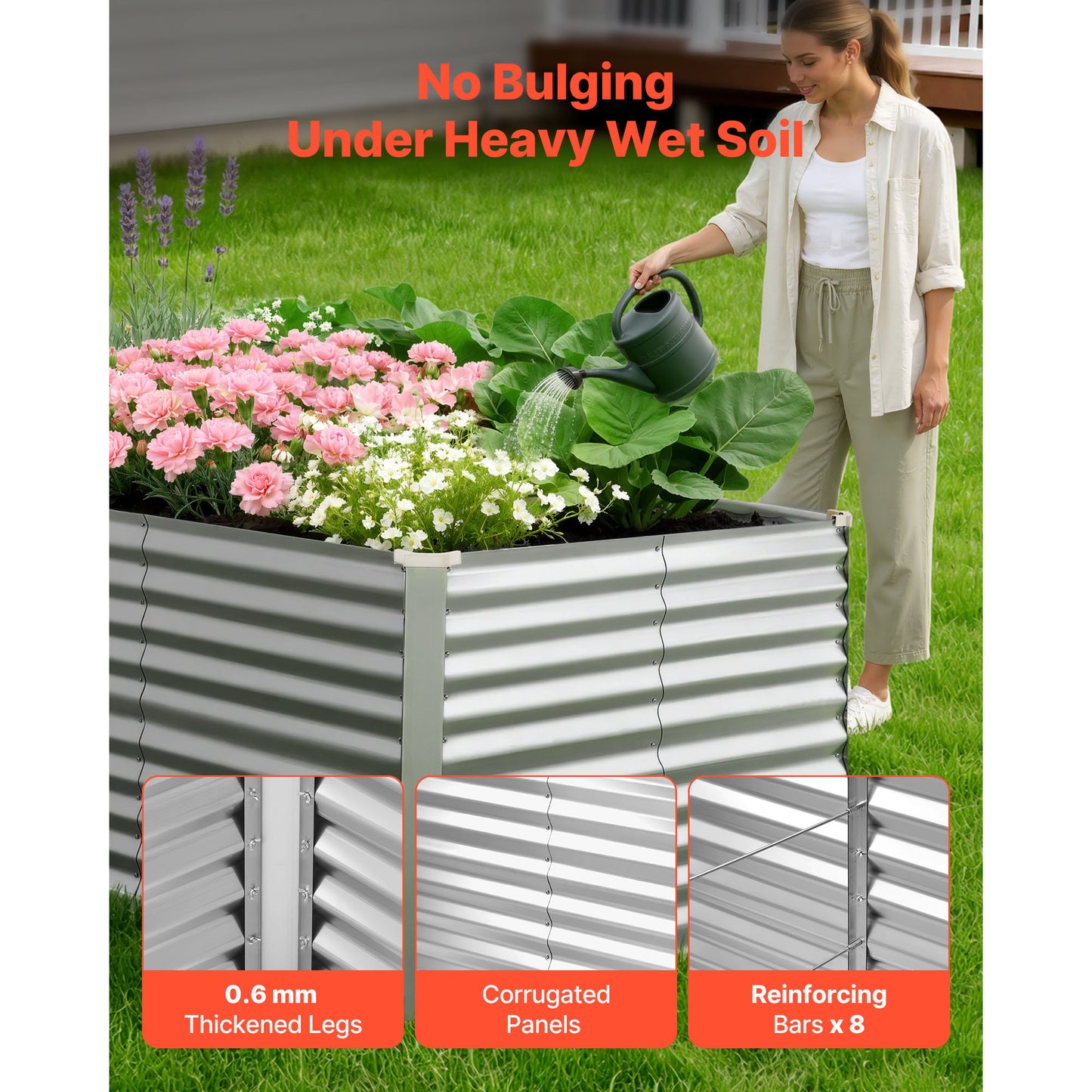 Galvanized Raised Garden Bed 8x4x3 Ft Outdoor Metal Planter Box Kit with Gloves