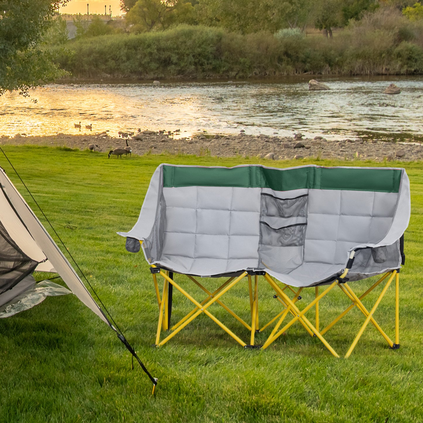 Oversized Folding Camping Chair with Carry Bag & Cup Holders - Green