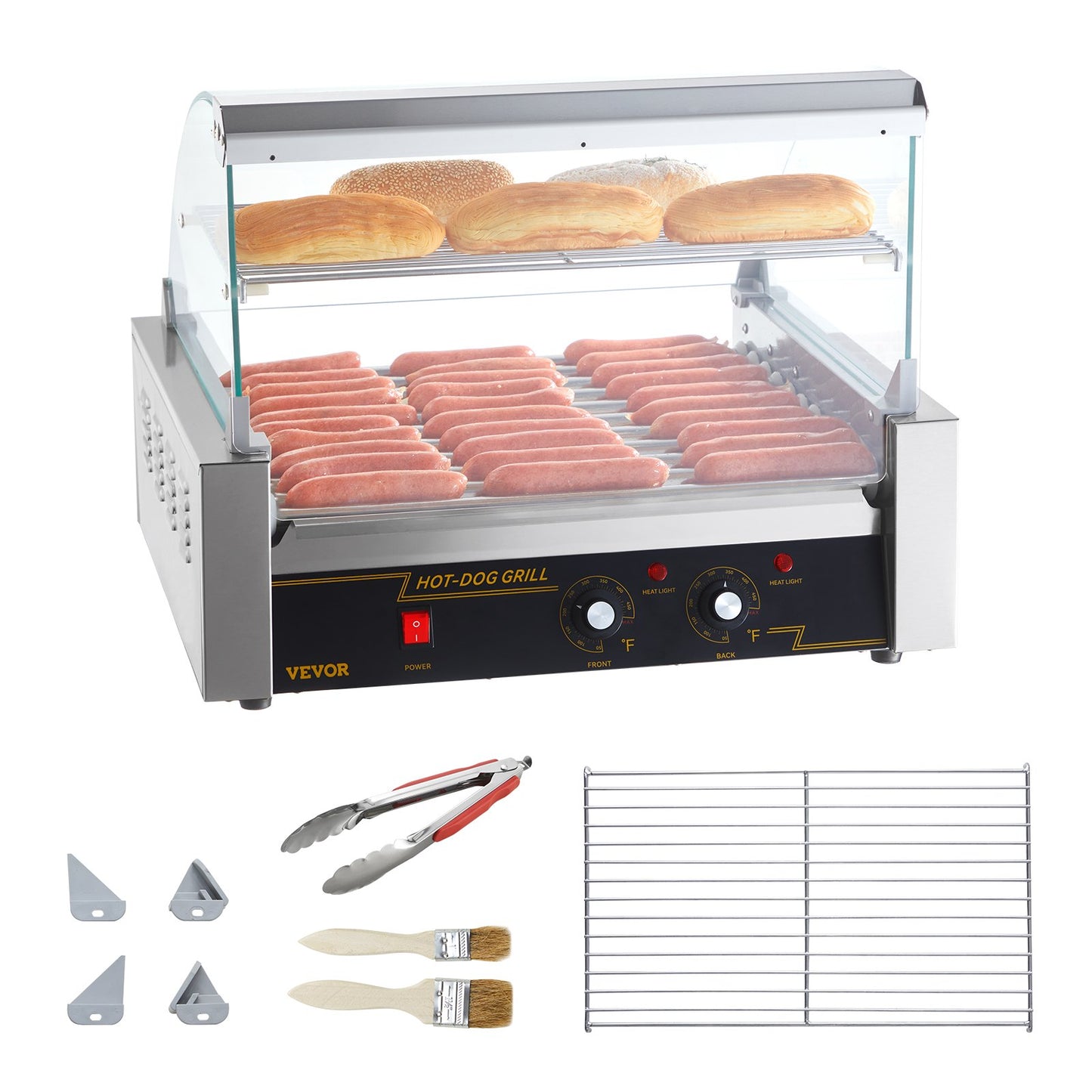 Hot Dog Roller Machine - 11 Rollers, 30 Hot Dog Capacity, 1650W