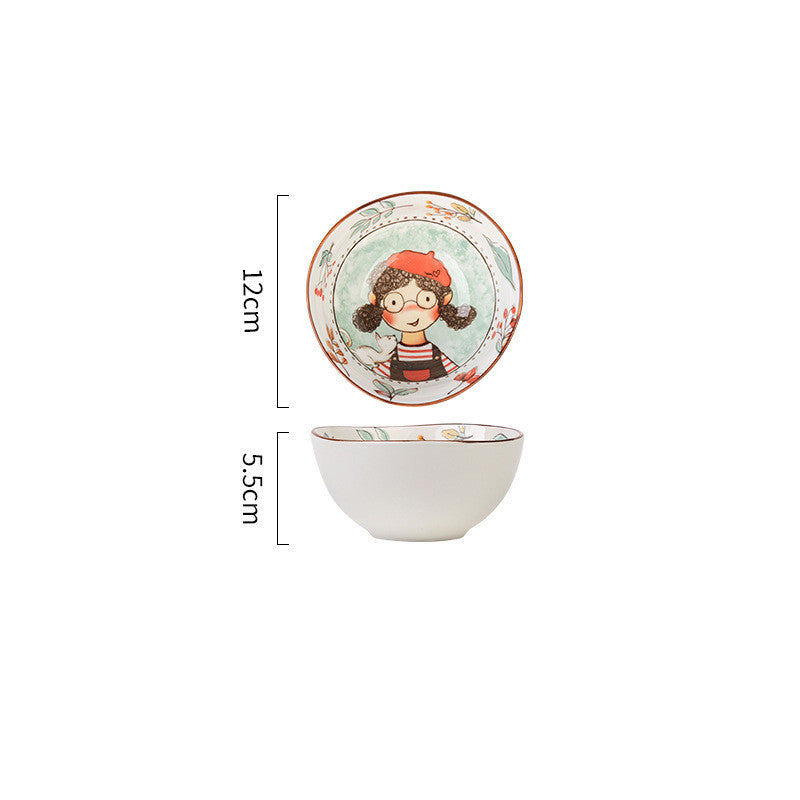 Ceramic Dinnerware Set - Cute Fairy Tale Forest Baked Rice Plates for Family & Kids
