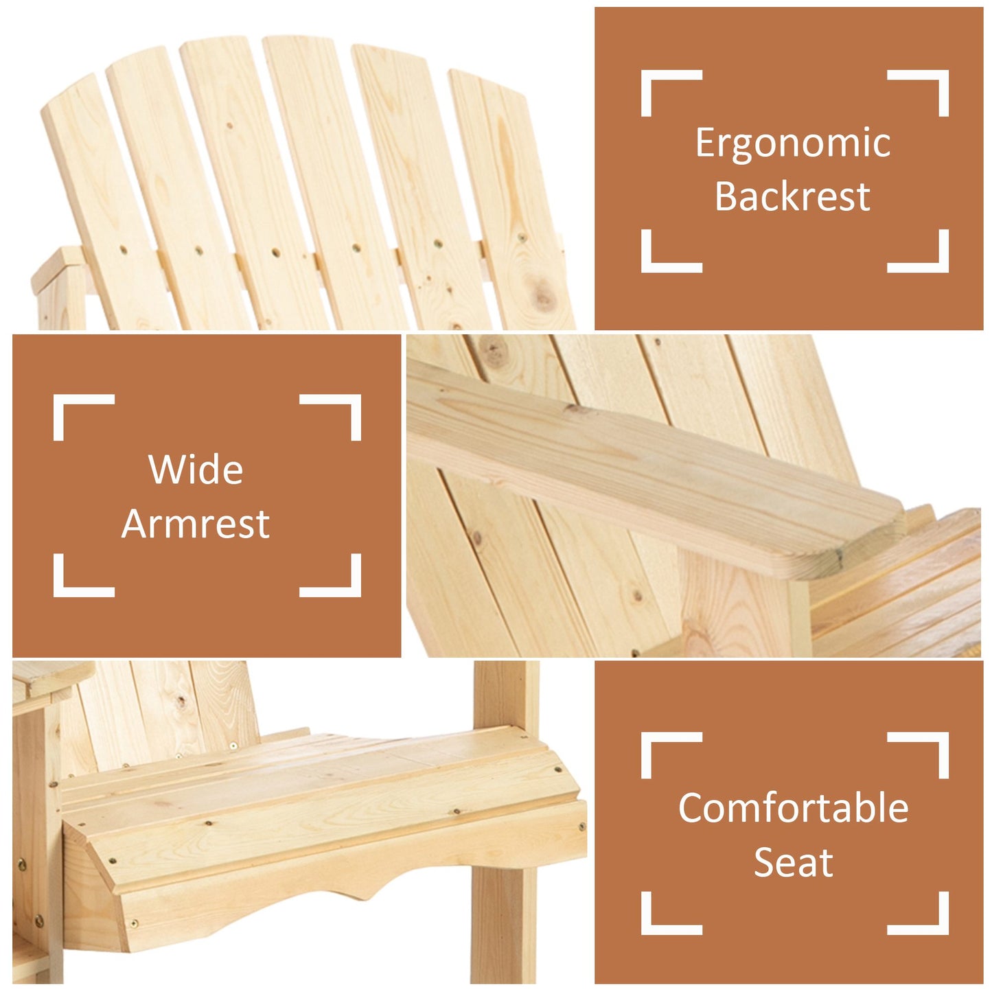 Adirondack Chair Set with Outdoor Table & Umbrella Hole - Natural