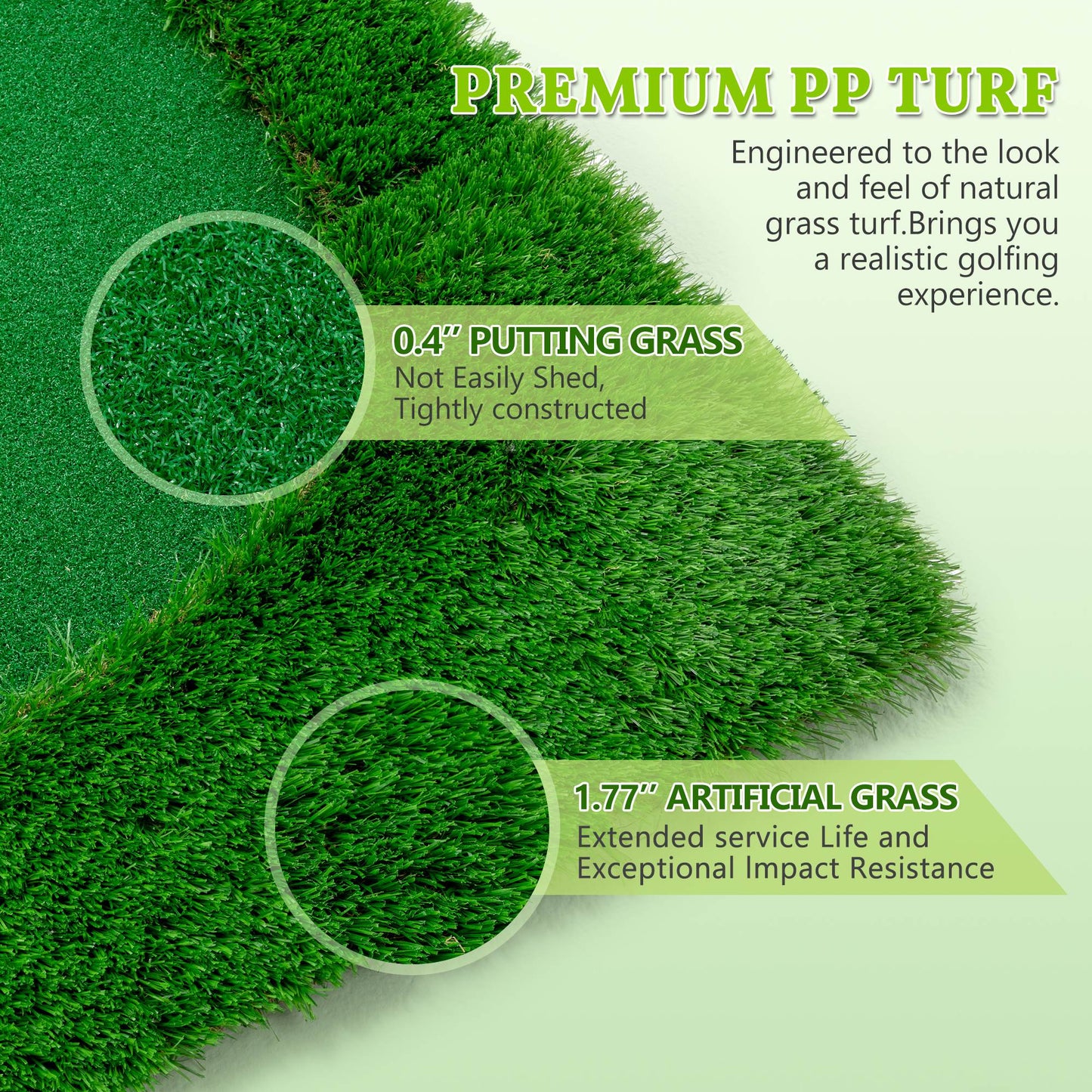 Golf Putting Green Mat - 10x5 FT with 3 Holes and Flags