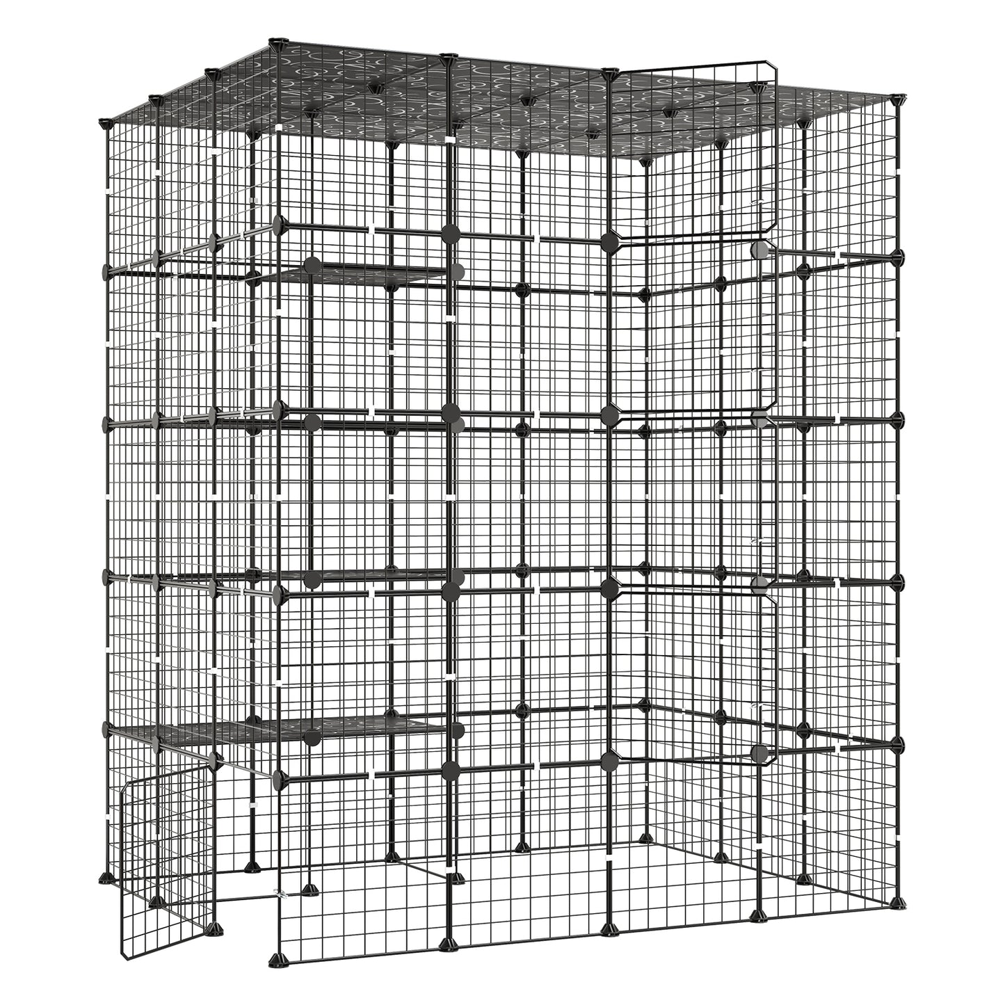 Large 5-Tier Cat Playpen with 5 Doors Indoor Enclosure - Black, 55x41x69 Inches