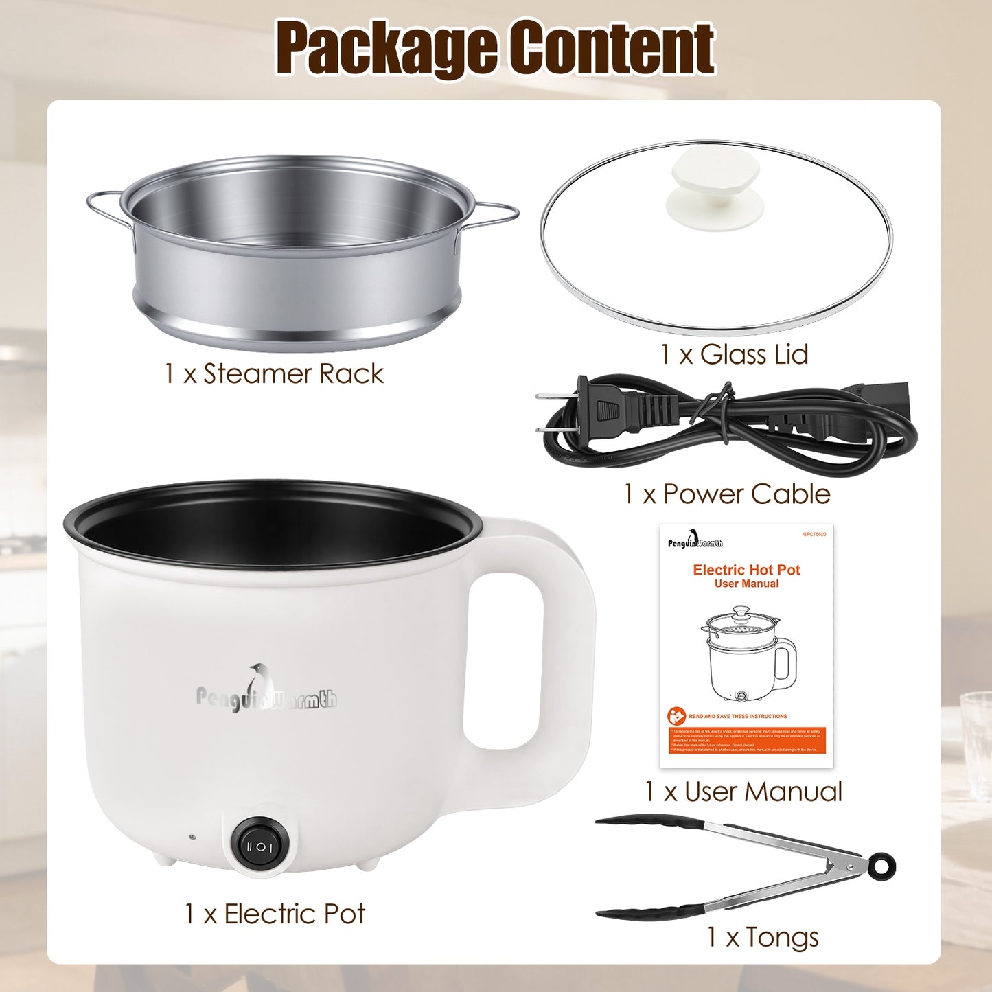 1.8L Portable Electric Hot Pot with Steamer - Dual Power
